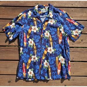 Vintage Rainbow Hawaii Hawaiian Shirt Mens Large Surfboard Floral Aloha Beach